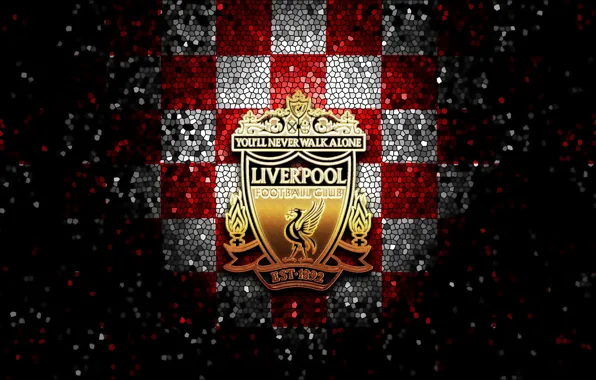 Wallpaper, sport, logo, football, Liverpool, glitter, checkered