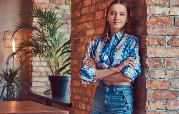 Girl, sexy, young, jeans, shirt, slim, flannel