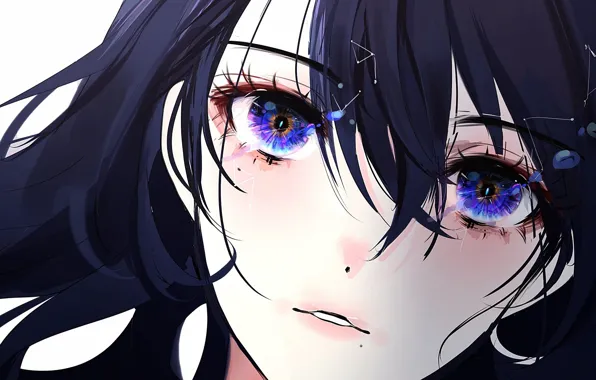 Girl, long hair, anime, beautiful, purple eyes, pretty, lips, face