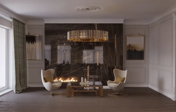 Дизайн, интерьер, кресла, люстра, картины, камин, гостиная, best italian interior design