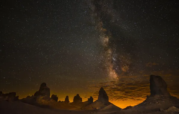 Sky, night, rocks, stars