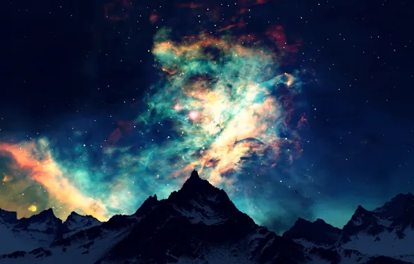 Light, sky, night, view, mountain, dawn