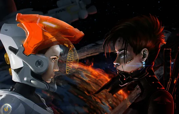 Взгляд, девушка, космос, скафандр, Space Shuttle