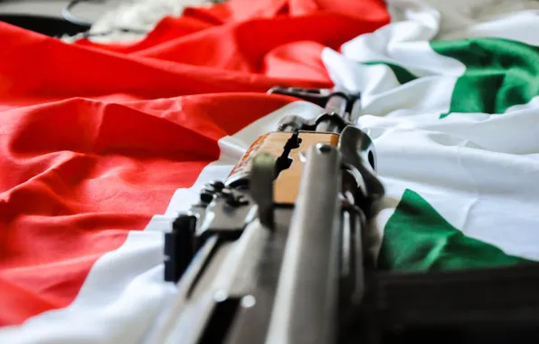 Картинка weapon, ak-47, flag, syria, syrian flag