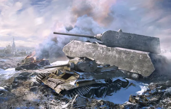 Зима, война, Т-34, germany, tank, maus
