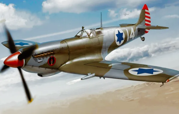 Картинка war, art, airplane, painting, aviation, Supermarine Spitfire, ww2