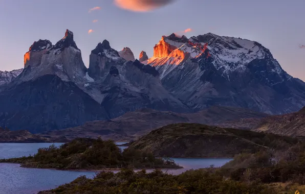 Картинка пейзаж, закат, горы, природа, парк, вечер, Чили, Патагония