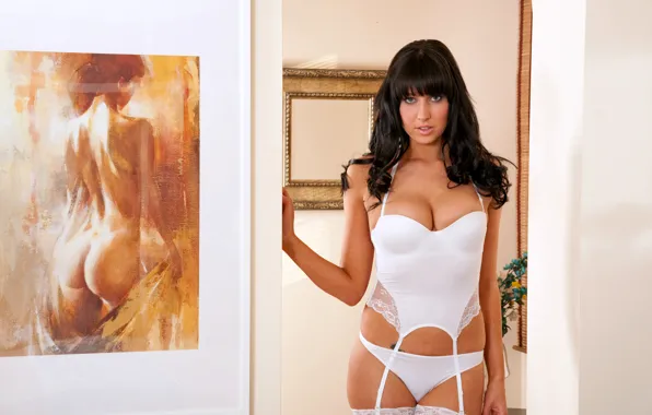 Интерьер, картина, брюнетка, painting, brunette, Lexi Lowe, interior design, white linen
