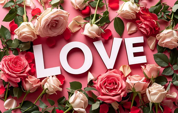 Картинка любовь, цветы, романтика, сердце, розы, love, happy, День святого Валентина