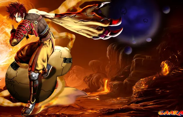 Moon, love, game, Naruto, red hair, green eyes, desert, war
