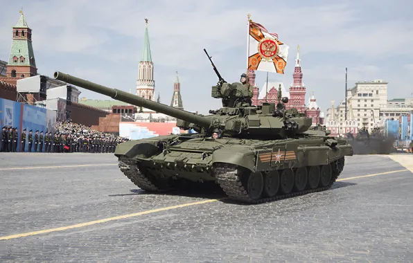 Картинка праздник, день победы, танк, парад, красная площадь, Т-90