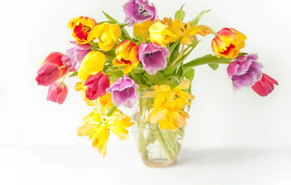 Картинка цветы, букет, весна, colorful, тюльпаны, fresh, wood, flowers