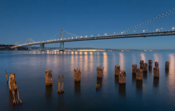 Картинка мост, город, вечер, San Francisco, USА, South Beach