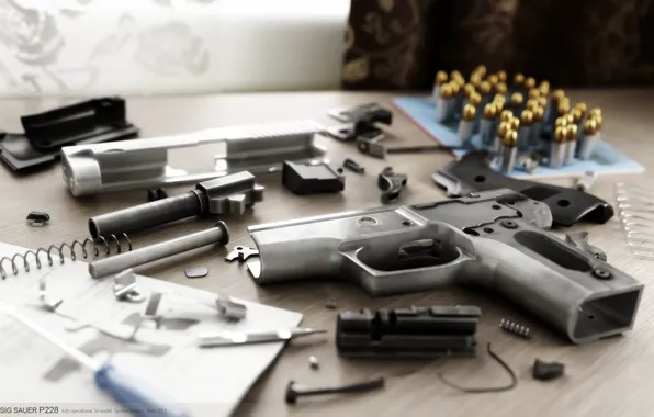 Рендеринг, пистолет, оружие, детали, Alex Iartsev, SIG SAUER P228