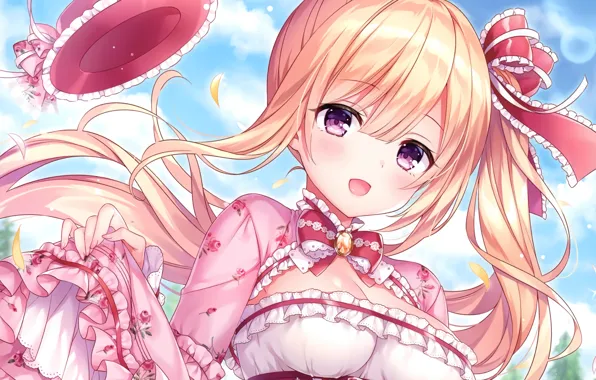 Girl, sexy, cleavage, long hair, hat, boobs, anime, beautiful