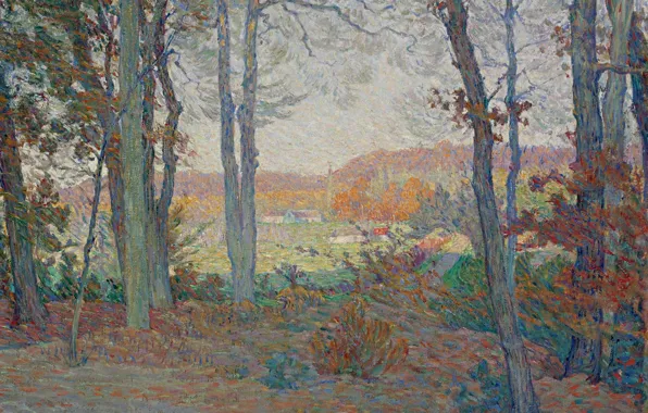 Осень, лес, пейзаж, дом, Анри Лебаск, Landscape with House in the Woods in Saint Thomas