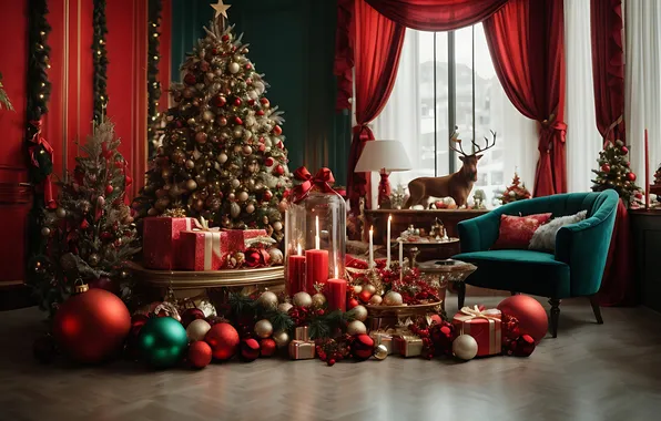 Комната, елка, интерьер, Рождество, Новый год, Christmas, view, tree