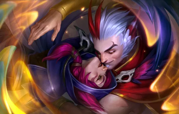 Девушка, романтика, фэнтези, пара, существа, парень, двое, League of Legends