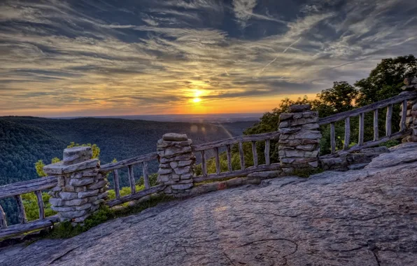 Закат, панорама, площадка, West Virginia, Coopers Rock State Forest