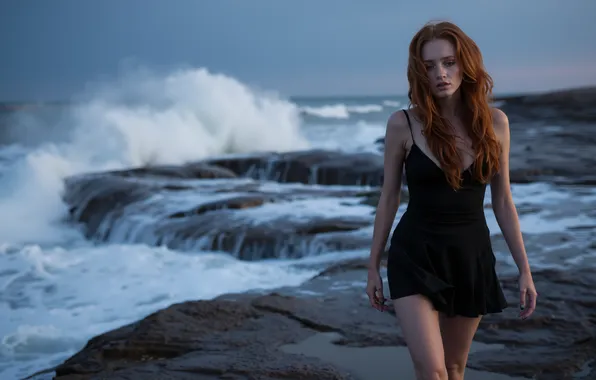 Digital art, photography, sea, woman, cemetery, castle, ginger, wallpaper