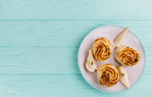 Тарелка, крем, выпечка, кексы, cupcakes