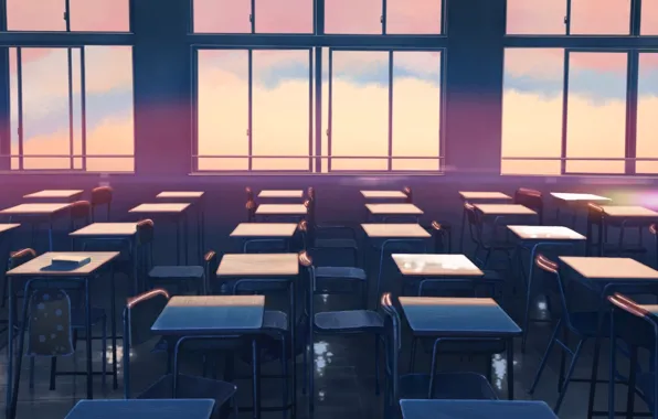 Закат, Windows, Окна, Аниме, Макото Синкай, Anime, Sunset, Class