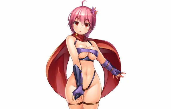 Girl, sexy, cleavage, pink hair, boobs, anime, beautiful, red eyes