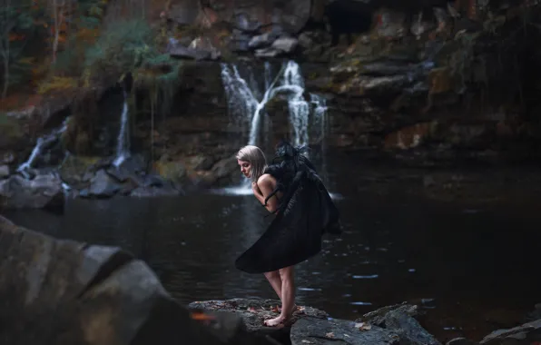 Девушка, водопад, крылья, Aleah Michele, The Moth Prefers the Moon