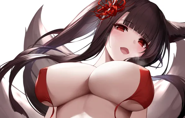 Girl, sexy, cleavage, long hair, boobs, anime, beautiful, red eyes