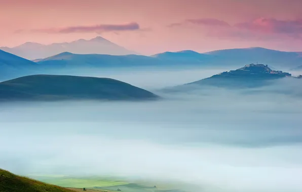 Картинка закат, туман, Горы, плотный