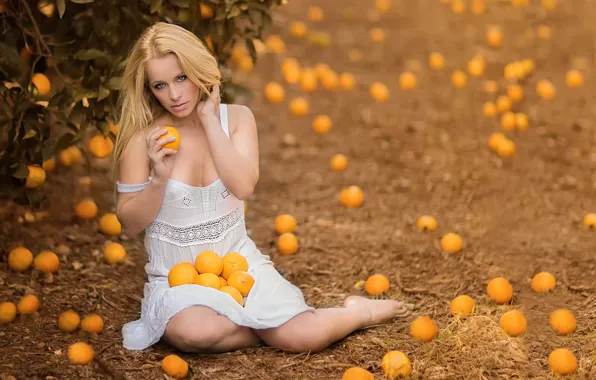 Девушка, апельсины, витамины