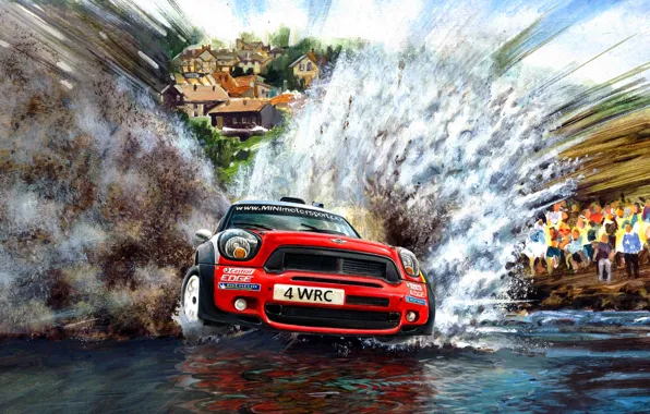 Брызги, Вода, Красный, Рисунок, Mini Cooper, WRC, Ралли, MINI