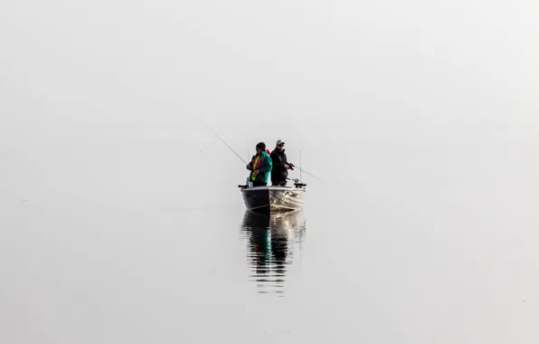 Картинка река, лодка, рыбаки