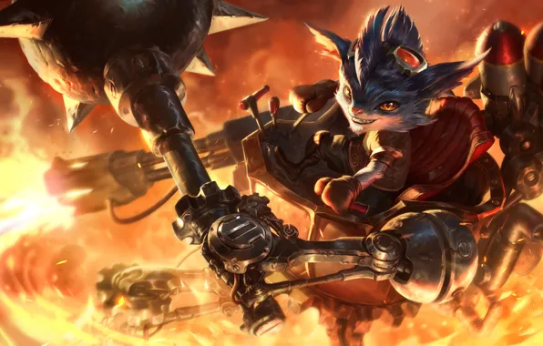 Огонь, фэнтези, League of Legends, Riot Games, палица, Esben Lash Rasmussen, Rumble, SixMoreVodka