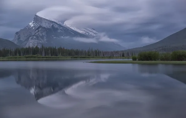 Лес, пейзаж, горы, озеро, Канада