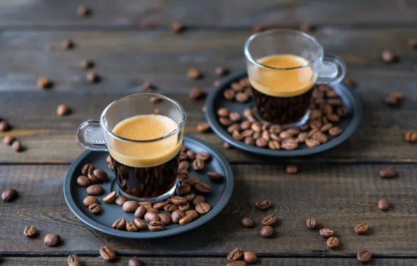 Картинка кофе, чашки, wood, кофейные зёрна, coffee, coffee beans