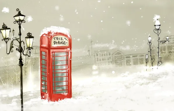 Картинка снег, рисунок, Зима, фонарь, телефон