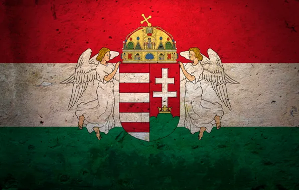 Цвета, ангелы, флаг, герб, Венгрия, Hungary