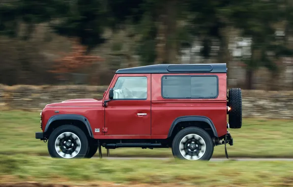 Красный, движение, внедорожник, Land Rover, сбоку, 2018, Defender, V8