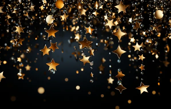 Звезды, украшения, Новый Год, Рождество, golden, new year, happy, black