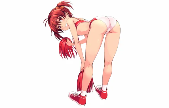 Girl, sexy, ass, shorts, anime, beautiful, red eyes, short hair
