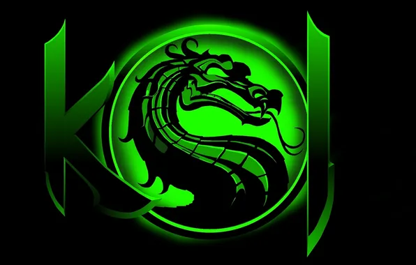 Картинка зеленый, цвет, арт, Mortal Kombat, Dragon Logo