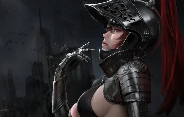 Rain, red hair girl, armor girls, ENDY, The girl in the armor