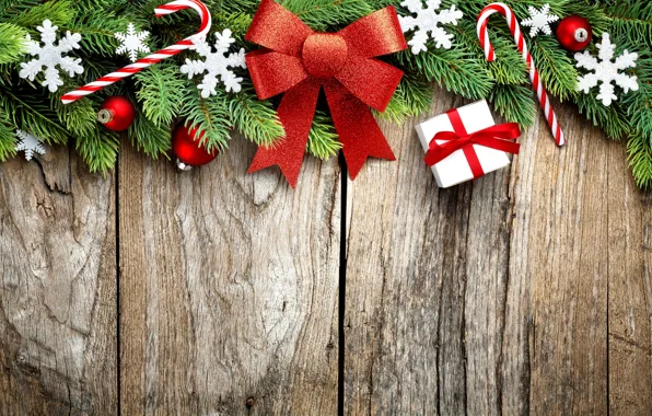 Украшения, ветки, подарок, шары, елка, Новый Год, Рождество, Christmas