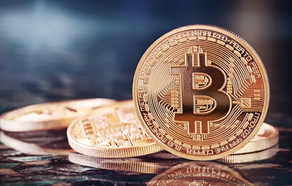 Metal, golden, coin, bitcoin