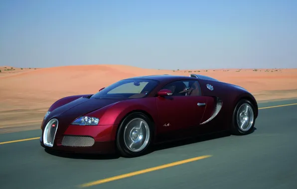 Картинка дорога, песок, авто, пустыня, Bugatti Veyron, sport car, скорость.