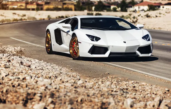 Картинка Lamborghini, Power, Front, White, LP700-4, Aventador, Road, Supercar
