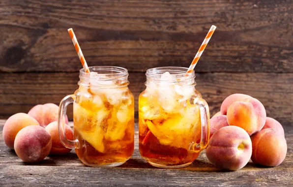 Лёд, ice, напиток, кружки, персик, трубочки, tea