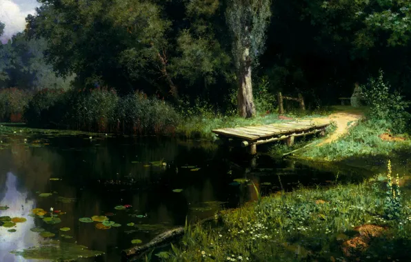 Картинка картина, Поленов, Заросший пруд