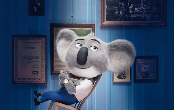 Film, animated film, Universal Pictures, Matthew McConaughey, Illumination Entertainment, koala, Sing, Buster Moon